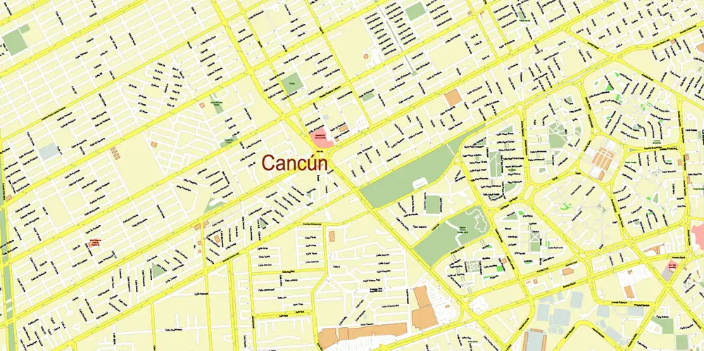 Cancun Mexico PDF Vector Map high detailed All Roads Streets Cities Towns map editable Layered Adobe PDF