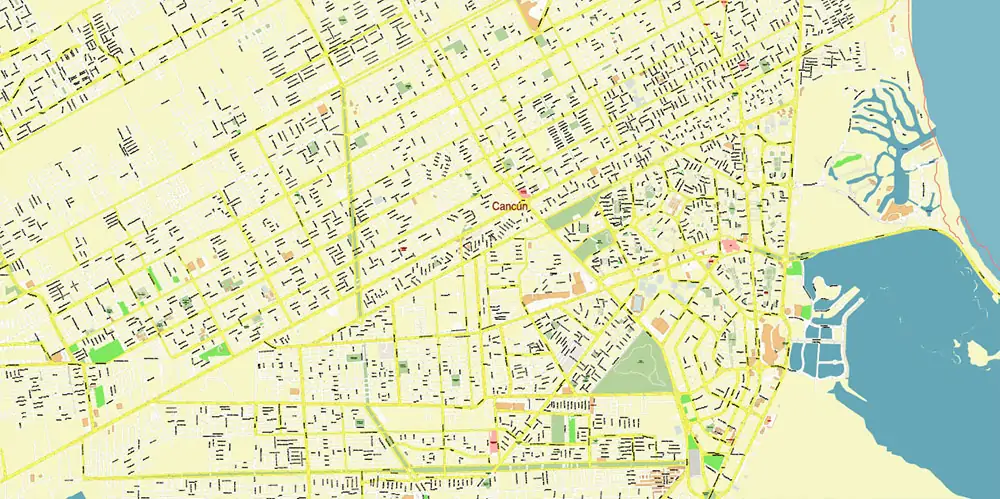 Cancun Mexico PDF Vector Map high detailed All Roads Streets Cities Towns map editable Layered Adobe PDF