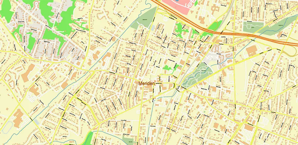 Hartford area Connecticut US PDF Vector Map exact high detailed editable layered Adobe PDF
