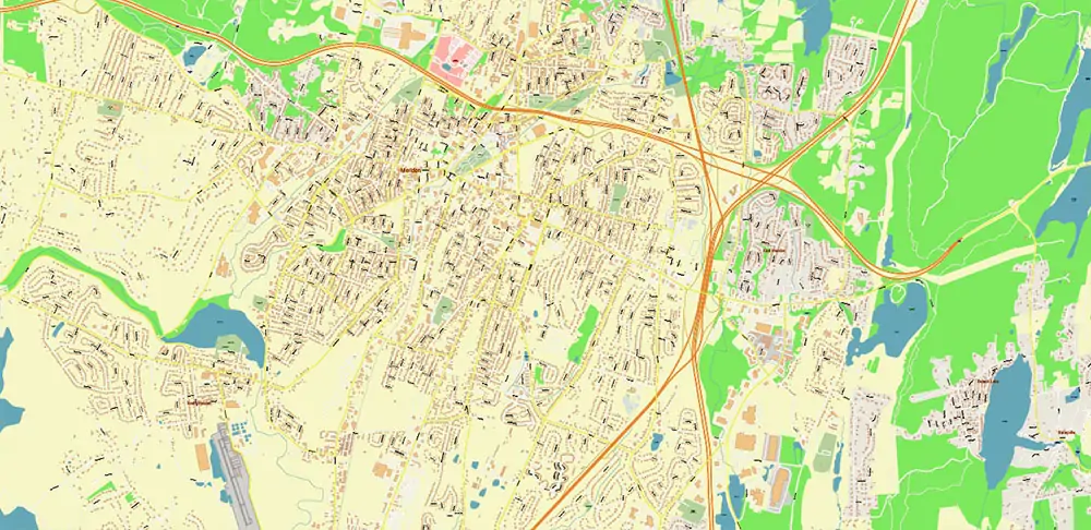Hartford area Connecticut US PDF Vector Map exact high detailed editable layered Adobe PDF