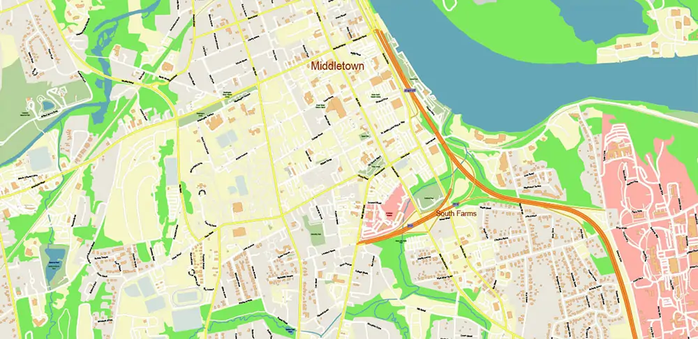 Hartford area Connecticut US PDF Vector Map exact high detailed editable layered Adobe PDF