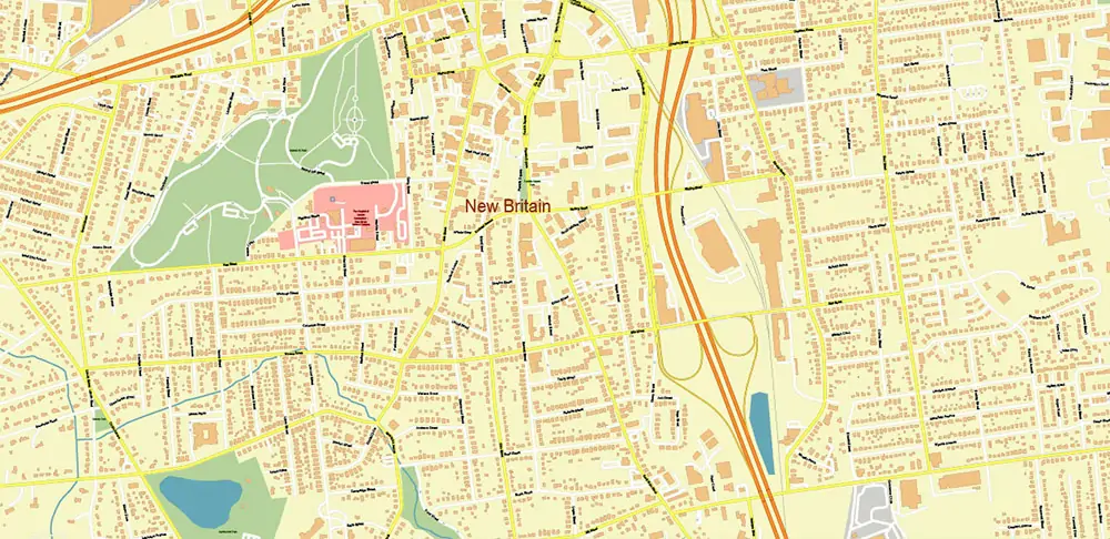 Hartford area Connecticut US PDF Vector Map exact high detailed editable layered Adobe PDF