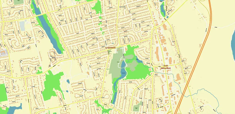 Hartford area Connecticut US PDF Vector Map exact high detailed editable layered Adobe PDF