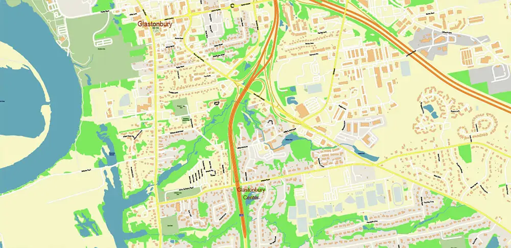 Hartford area Connecticut US PDF Vector Map exact high detailed editable layered Adobe PDF