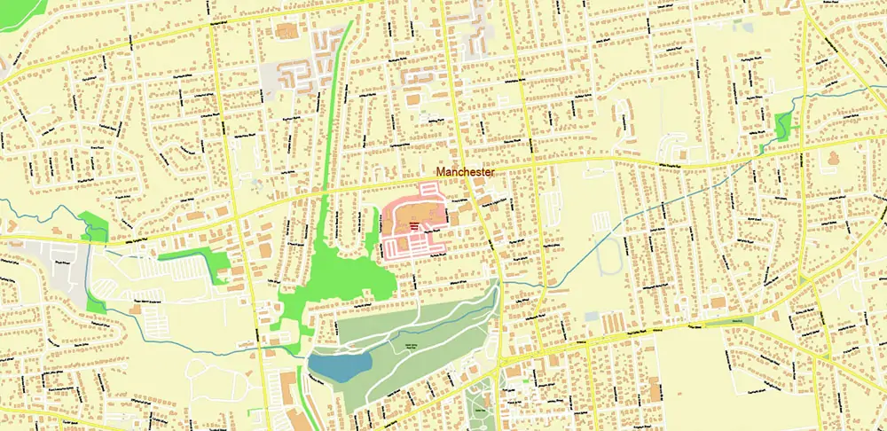 Hartford area Connecticut US PDF Vector Map exact high detailed editable layered Adobe PDF