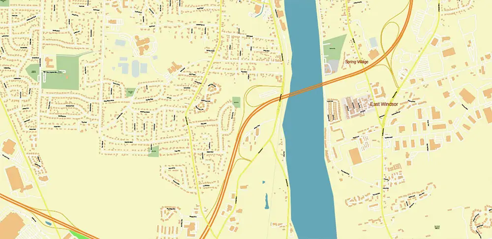 Hartford area Connecticut US PDF Vector Map exact high detailed editable layered Adobe PDF