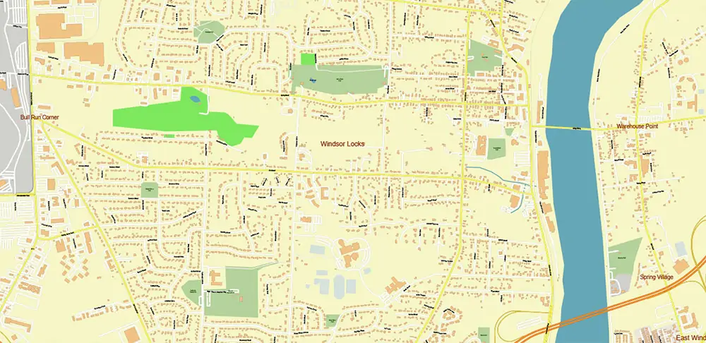 Hartford area Connecticut US PDF Vector Map exact high detailed editable layered Adobe PDF