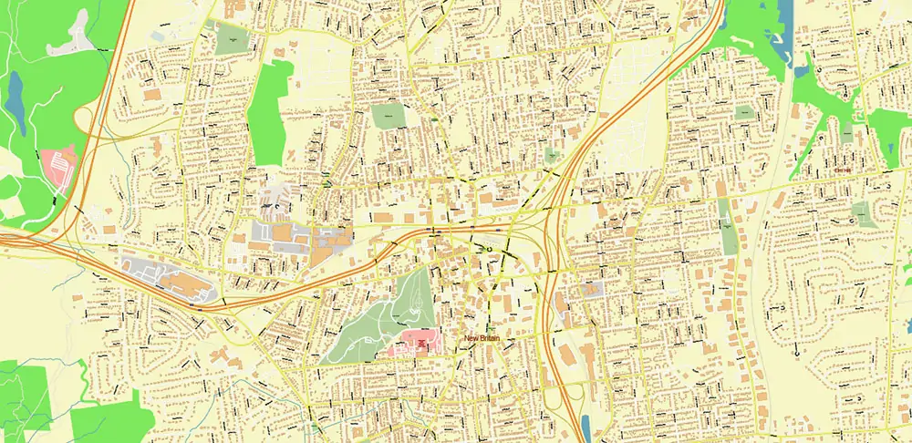 Hartford area Connecticut US PDF Vector Map exact high detailed editable layered Adobe PDF