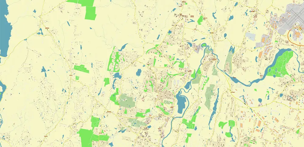 Hartford area Connecticut US PDF Vector Map exact high detailed editable layered Adobe PDF