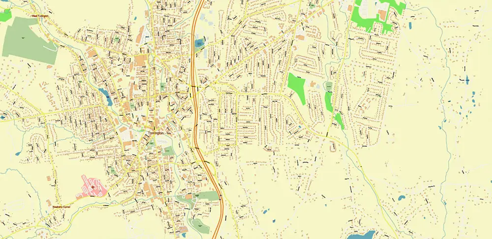 Hartford area Connecticut US PDF Vector Map exact high detailed editable layered Adobe PDF