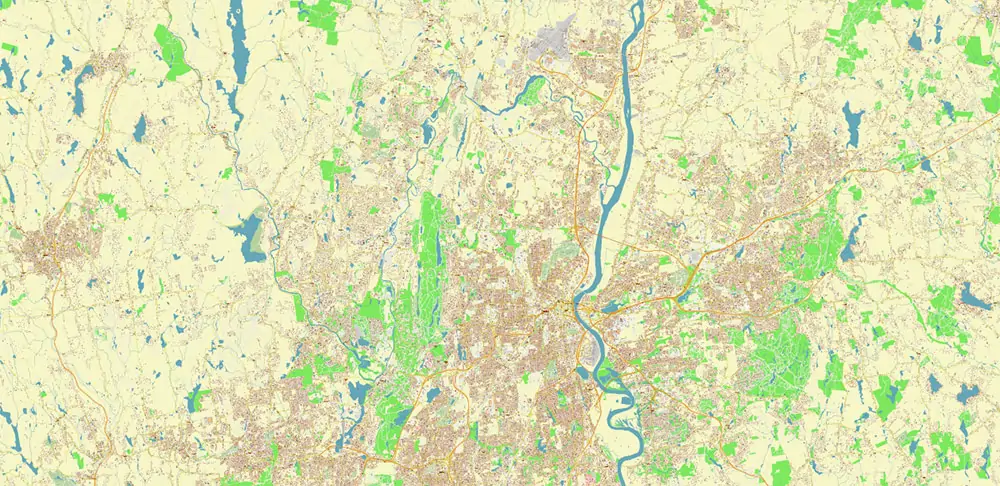 Hartford area Connecticut US PDF Vector Map exact high detailed editable layered Adobe PDF