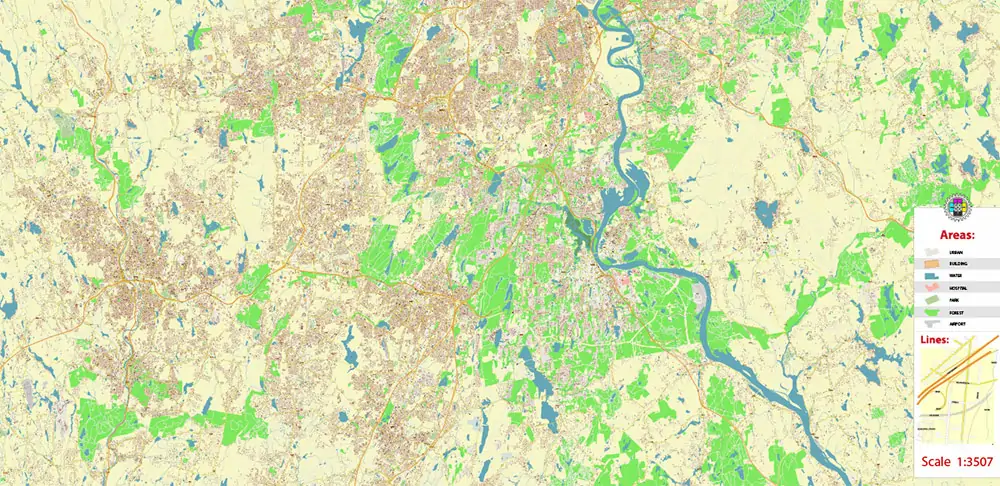 Hartford area Connecticut US PDF Vector Map exact high detailed editable layered Adobe PDF