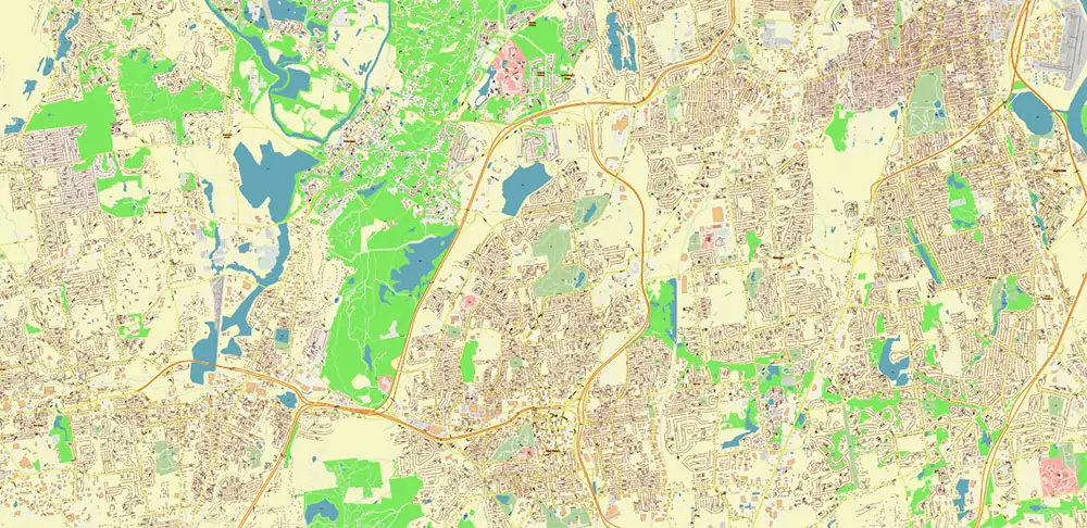 Hartford area Connecticut US PDF Vector Map exact high detailed editable layered Adobe PDF