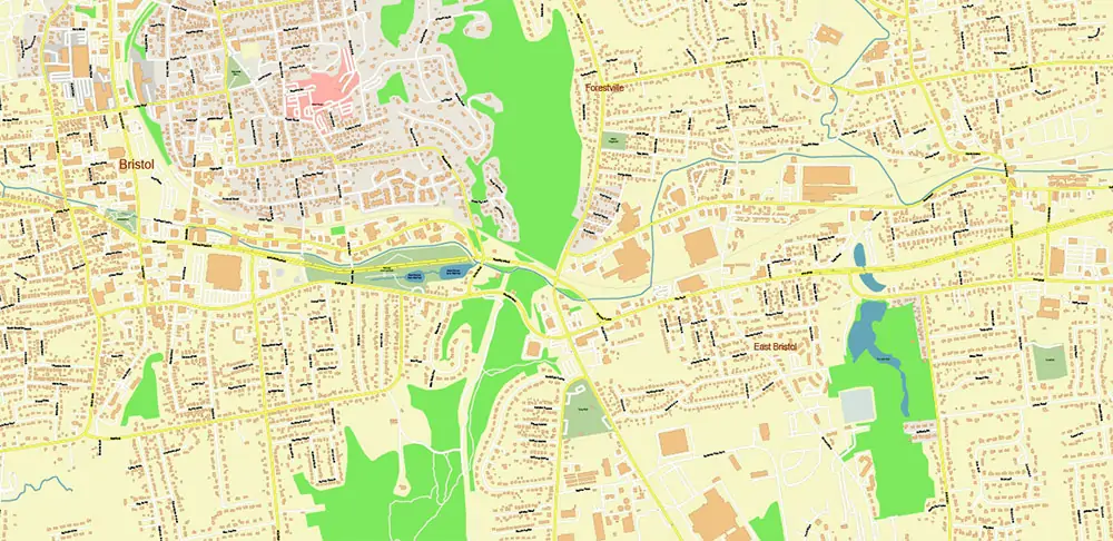 Hartford area Connecticut US PDF Vector Map exact high detailed editable layered Adobe PDF