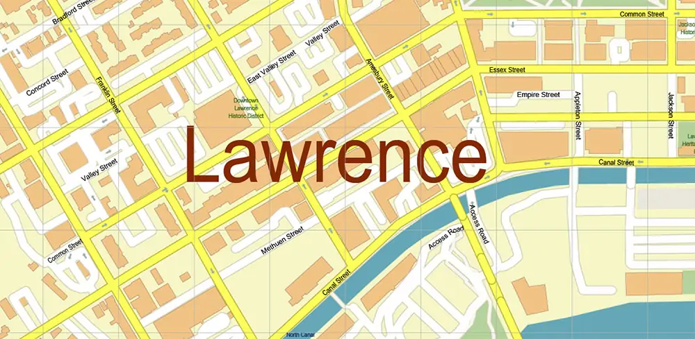 Lawrence Massachusetts US PDF Vector Map high detailed All Roads Streets Cities Towns map editable Layered Adobe PDF