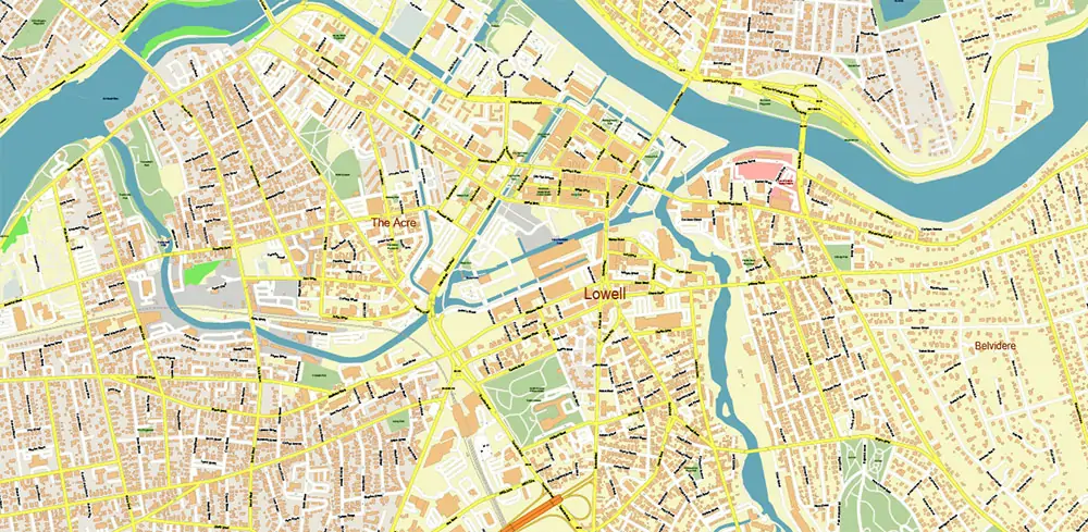 Lawrence Massachusetts US PDF Vector Map high detailed All Roads Streets Cities Towns map editable Layered Adobe PDF