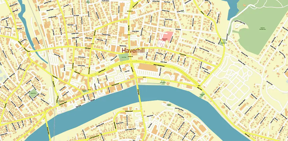 Lawrence Massachusetts US PDF Vector Map high detailed All Roads Streets Cities Towns map editable Layered Adobe PDF
