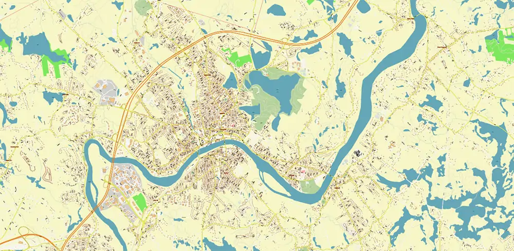 Lawrence Massachusetts US PDF Vector Map high detailed All Roads Streets Cities Towns map editable Layered Adobe PDF