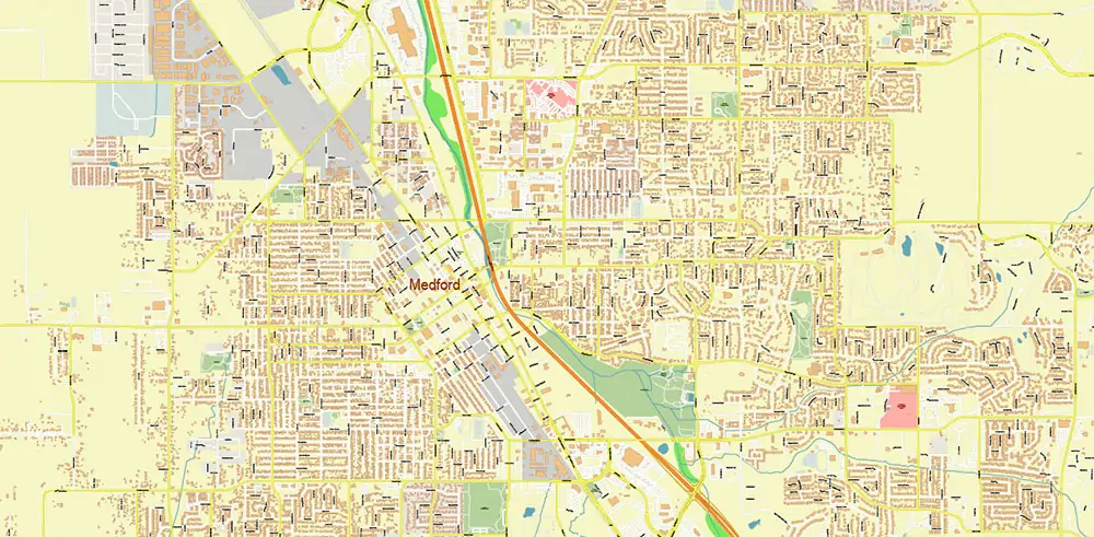 Medford Oregon US PDF Vector Map high detailed All Roads Streets Cities Towns map editable Layered Adobe PDF