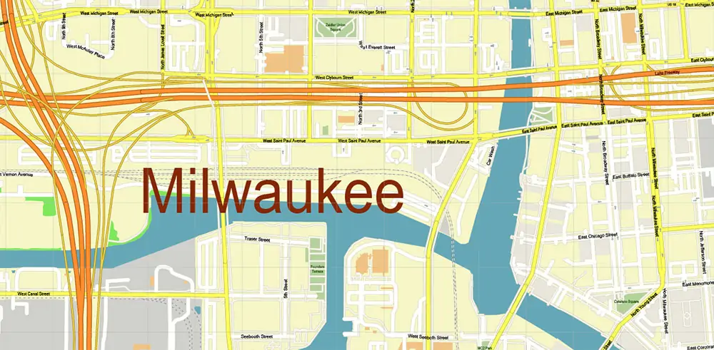 Milwaukee area Wisconsin US Vector Map exact high detailed editable layered Adobe Illustrator