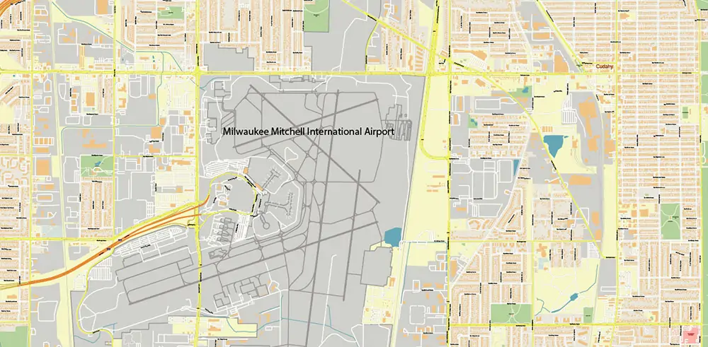 Milwaukee area Wisconsin US Vector Map exact high detailed editable layered Adobe Illustrator