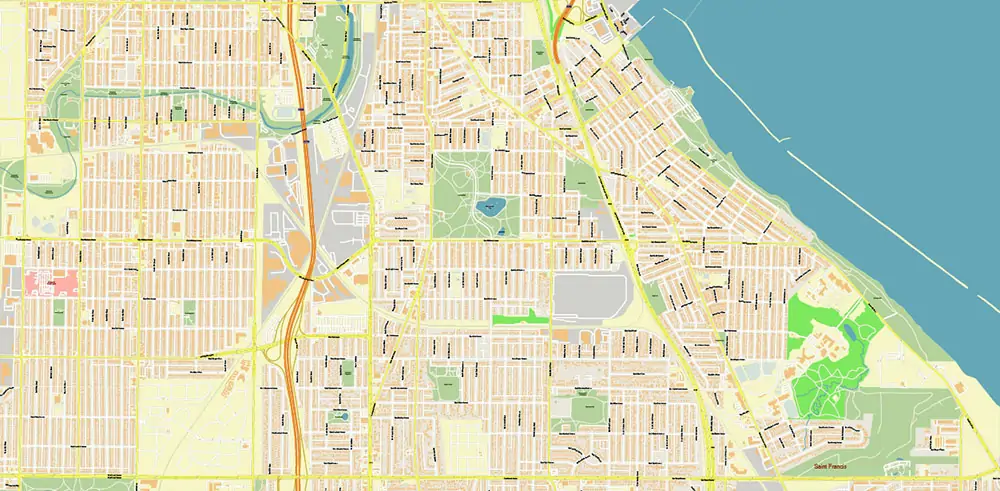 Milwaukee area Wisconsin US Vector Map exact high detailed editable layered Adobe Illustrator