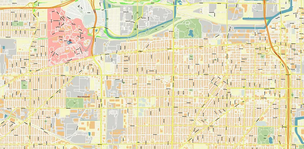 Milwaukee area Wisconsin US Vector Map exact high detailed editable layered Adobe Illustrator