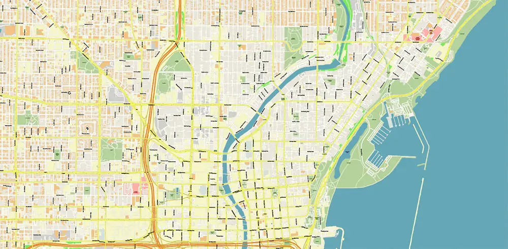 Milwaukee area Wisconsin US Vector Map exact high detailed editable layered Adobe Illustrator