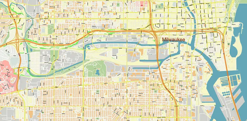 Milwaukee area Wisconsin US Vector Map exact high detailed editable layered Adobe Illustrator