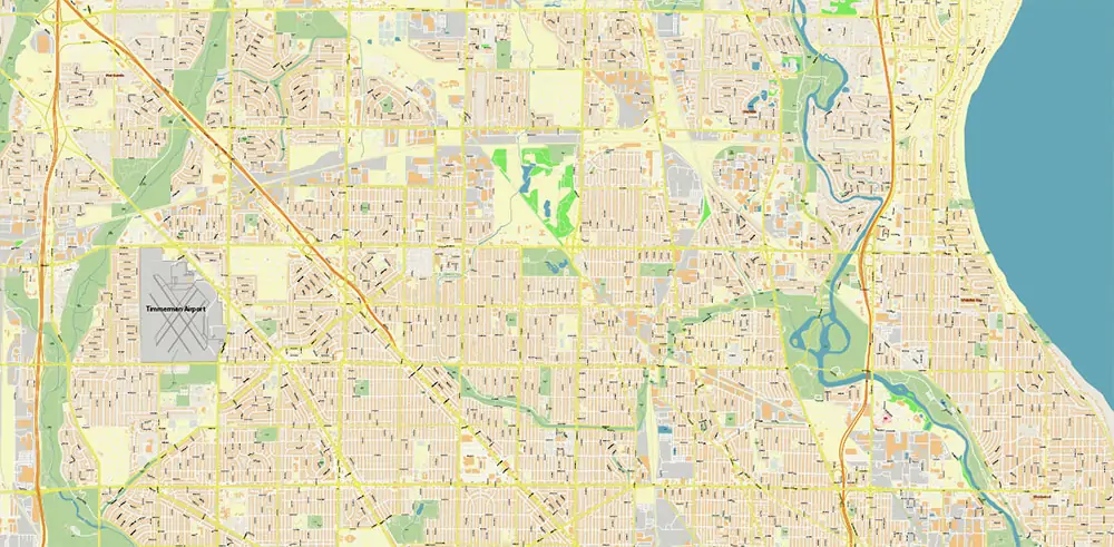 Milwaukee area Wisconsin US Vector Map exact high detailed editable layered Adobe Illustrator