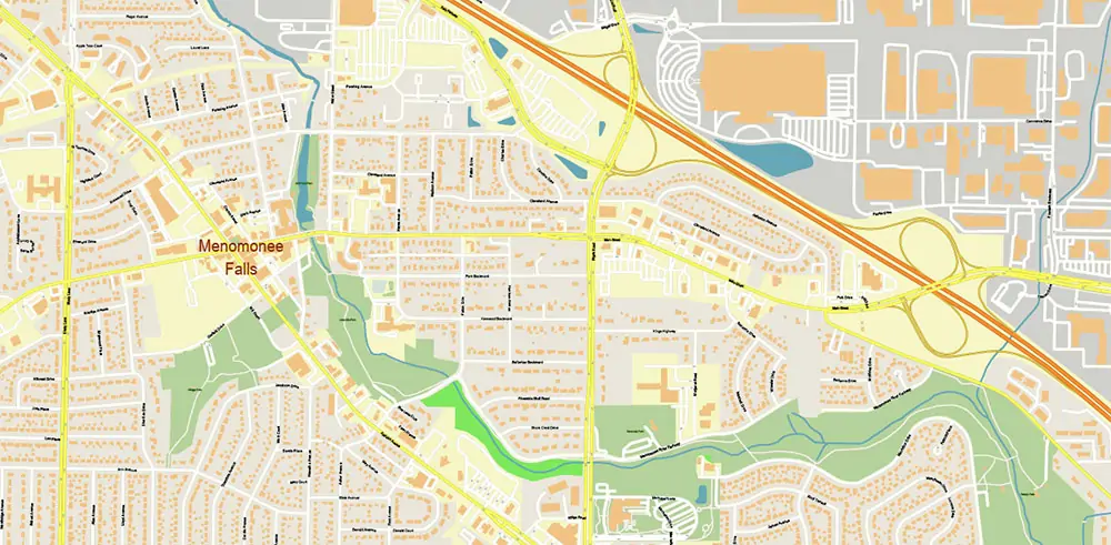Milwaukee area Wisconsin US Vector Map exact high detailed editable layered Adobe Illustrator