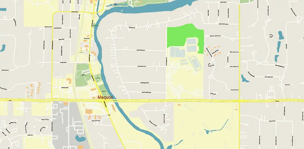 Milwaukee area Wisconsin US Vector Map exact high detailed editable layered Adobe Illustrator