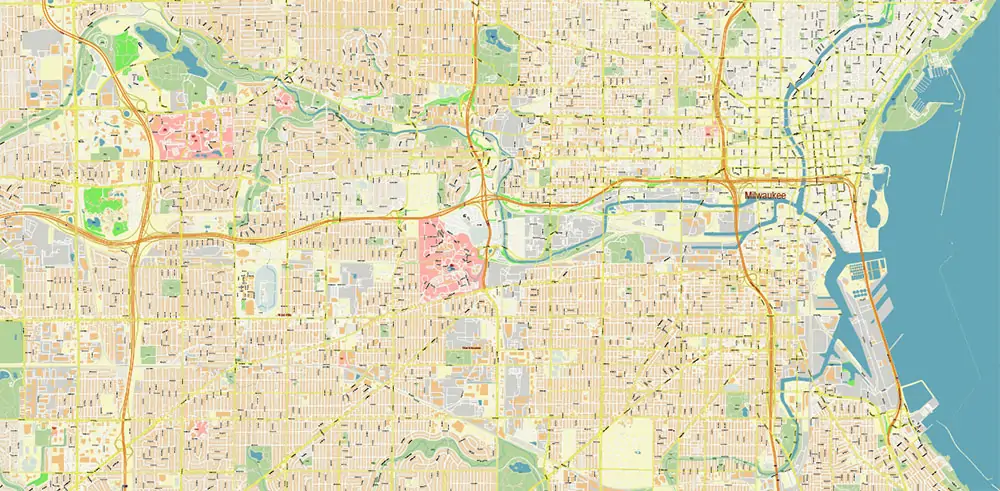 Milwaukee area Wisconsin US Vector Map exact high detailed editable layered Adobe Illustrator