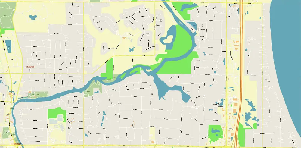 Milwaukee area Wisconsin US Vector Map exact high detailed editable layered Adobe Illustrator
