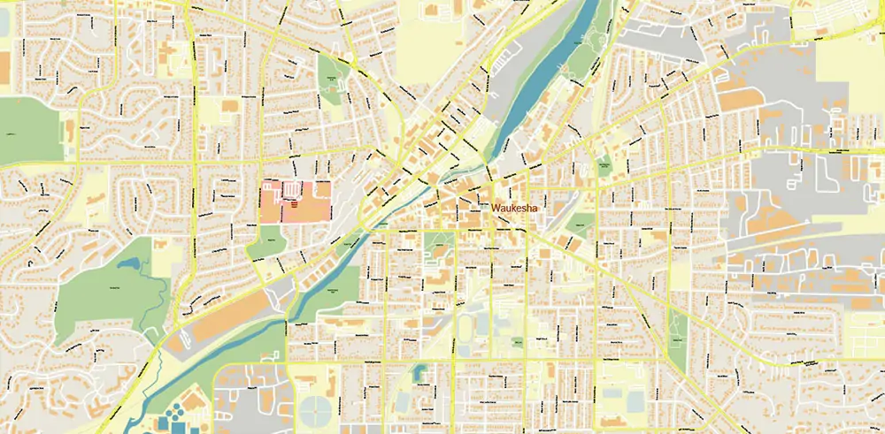 Milwaukee area Wisconsin US Vector Map exact high detailed editable layered Adobe Illustrator