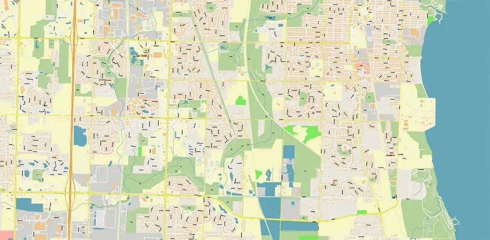 Milwaukee area Wisconsin US Vector Map exact high detailed editable layered Adobe Illustrator