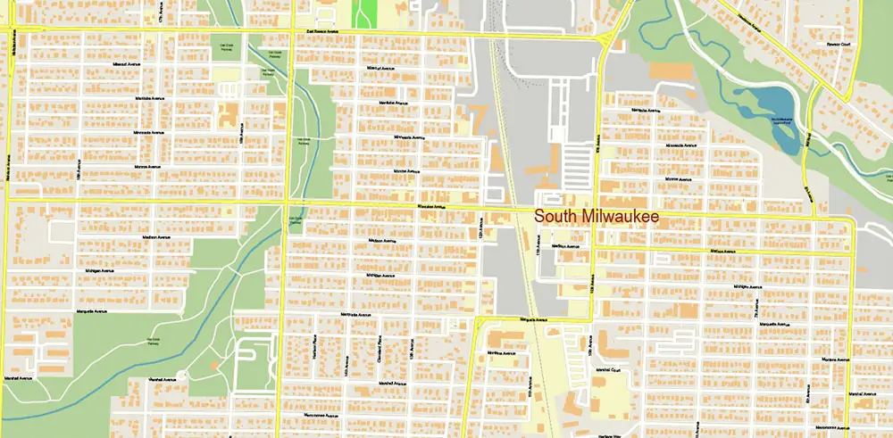 Milwaukee area Wisconsin US Vector Map exact high detailed editable layered Adobe Illustrator