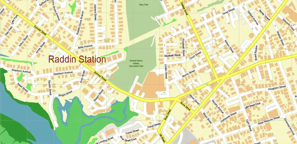 Peabody Salem Beverly Massachusetts US Vector Map high detailed All Roads Streets Cities Towns map editable Layered Adobe Illustrator