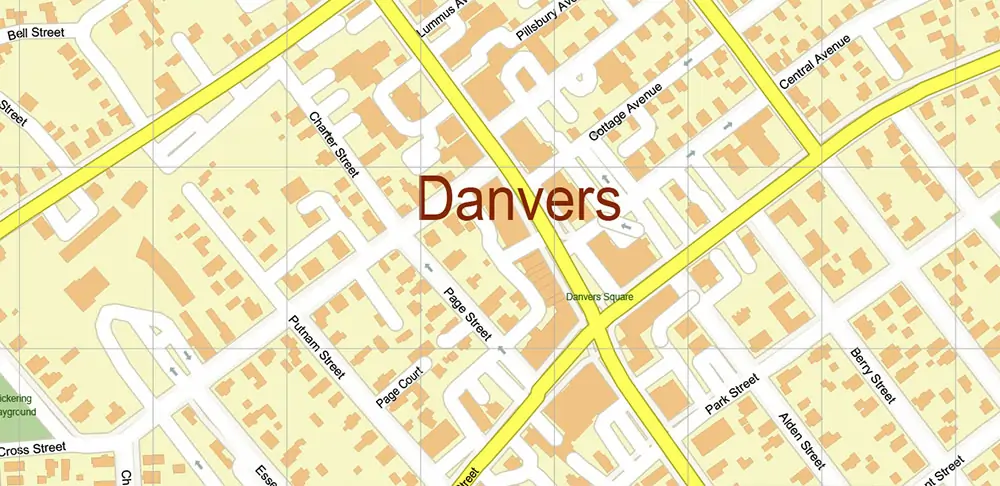 Peabody Salem Beverly Massachusetts US Vector Map high detailed All Roads Streets Cities Towns map editable Layered Adobe Illustrator
