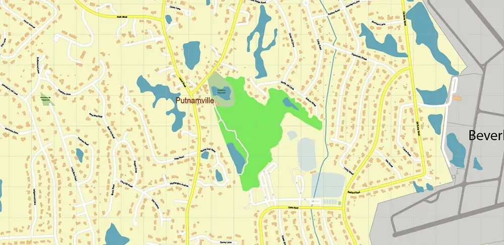 Peabody Salem Beverly Massachusetts US Vector Map high detailed All Roads Streets Cities Towns map editable Layered Adobe Illustrator