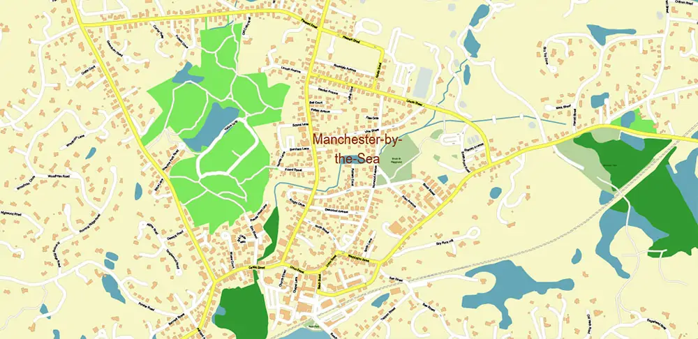 Peabody Salem Beverly Massachusetts US Vector Map high detailed All Roads Streets Cities Towns map editable Layered Adobe Illustrator