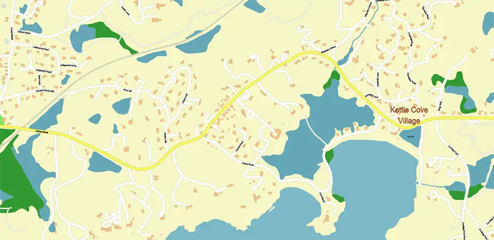 Peabody Salem Beverly Massachusetts US Vector Map high detailed All Roads Streets Cities Towns map editable Layered Adobe Illustrator