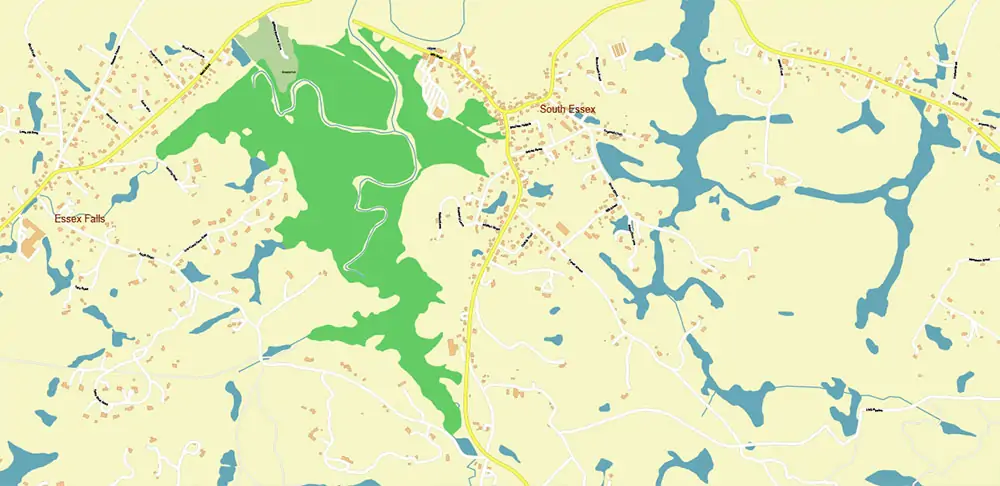 Peabody Salem Beverly Massachusetts US Vector Map high detailed All Roads Streets Cities Towns map editable Layered Adobe Illustrator