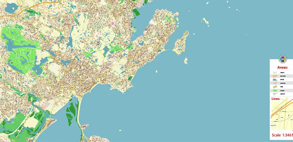 Peabody Salem Beverly Massachusetts US Vector Map high detailed All Roads Streets Cities Towns map editable Layered Adobe Illustrator