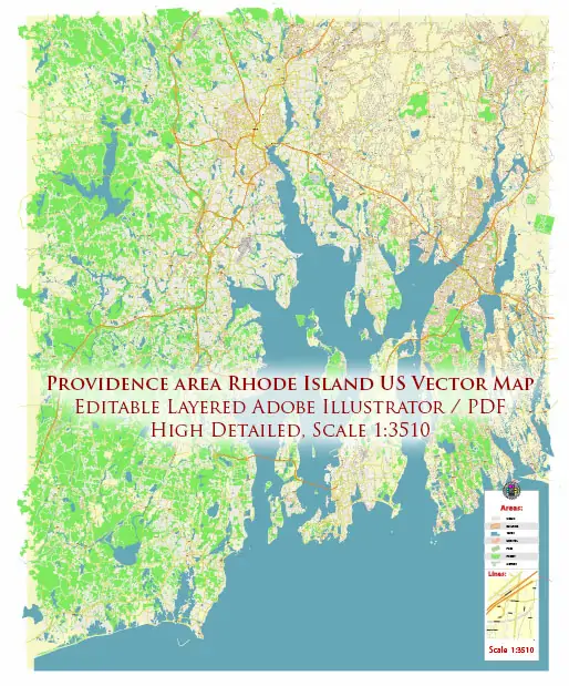 Providence area Rhode Island US Vector Map exact high detailed editable layered Adobe Illustrator