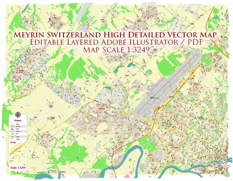 Meyrin Switzerland PDF Vector Map high detailed All Roads Streets editable Layered Adobe PDF