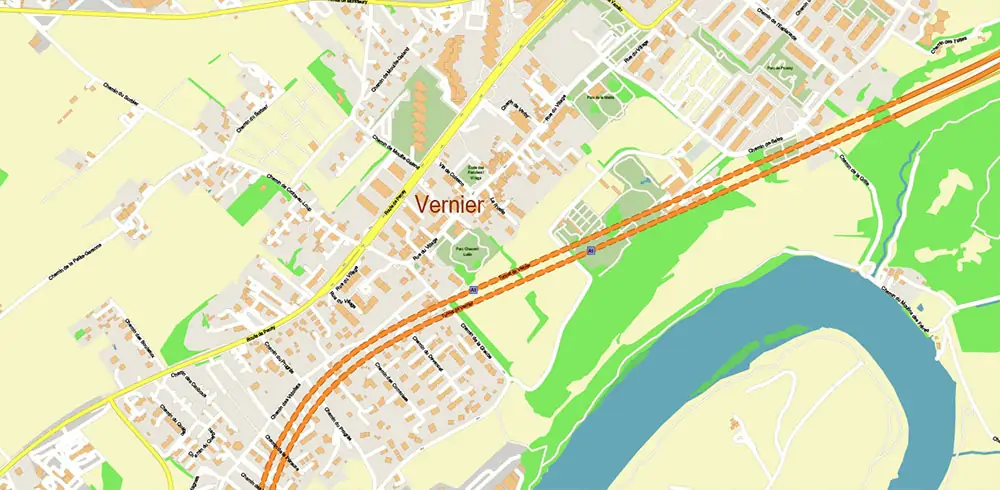 Meyrin Switzerland PDF Vector Map high detailed All Roads Streets editable Layered Adobe PDF