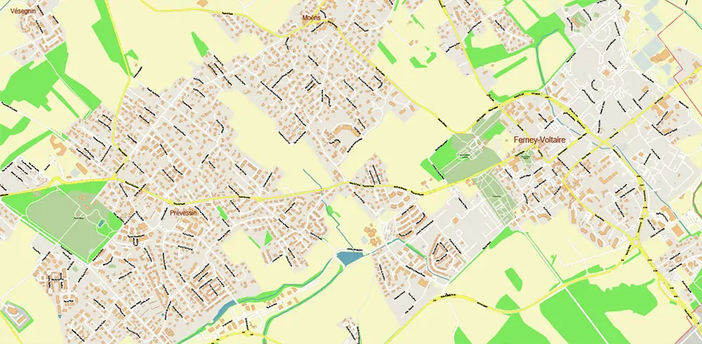 Meyrin Switzerland PDF Vector Map high detailed All Roads Streets editable Layered Adobe PDF