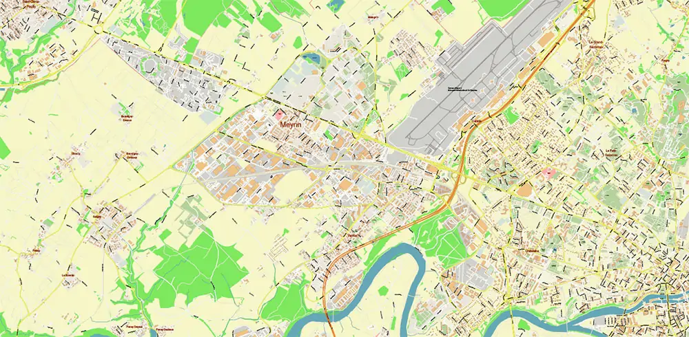 Meyrin Switzerland PDF Vector Map high detailed All Roads Streets editable Layered Adobe PDF