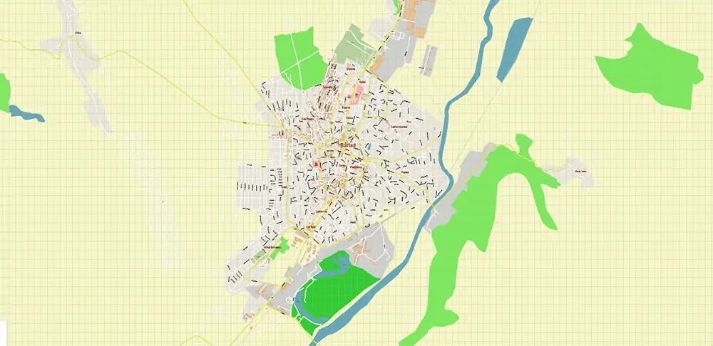 Barlad Romania PDF Vector Map high detailed All Roads Streets editable Layered Adobe PDF